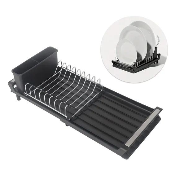 Prime Slim Compacto Luxo Escorredor Louças Pratos Extensível Pia Preto Cor Grafite Foto 1