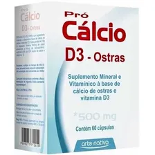 Pró Cálcio Vitamina D3 Ostras 500mg 60 Cápsulas Arte Nativa Foto  mini 1
