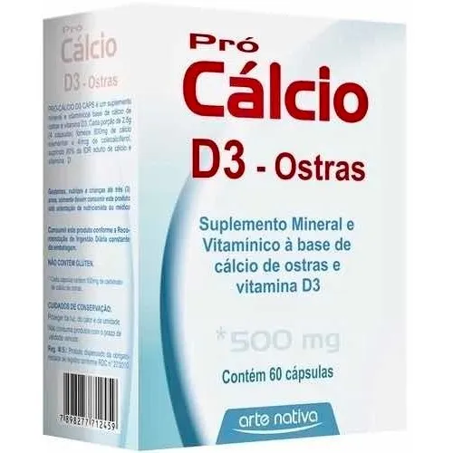 Pró Cálcio Vitamina D3 Ostras 500mg 60 Cápsulas Arte Nativa Foto 1