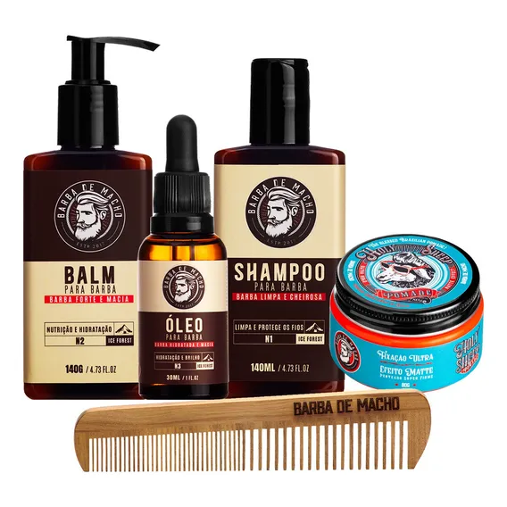 Produtos Para Barba Balm Shampoo Óleo Pomada Pente Madeira Foto 1