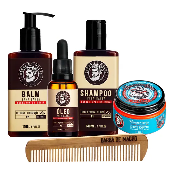 Produtos Para Barba Balm Shampoo Óleo Pomada Pente Madeira Foto 1