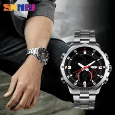 Promoção Relógio Masculino Skmei Esportivo Original Cor Da Correia Prateado Cor Do Bisel Preto Cor Do Fundo Preto Foto mini 3