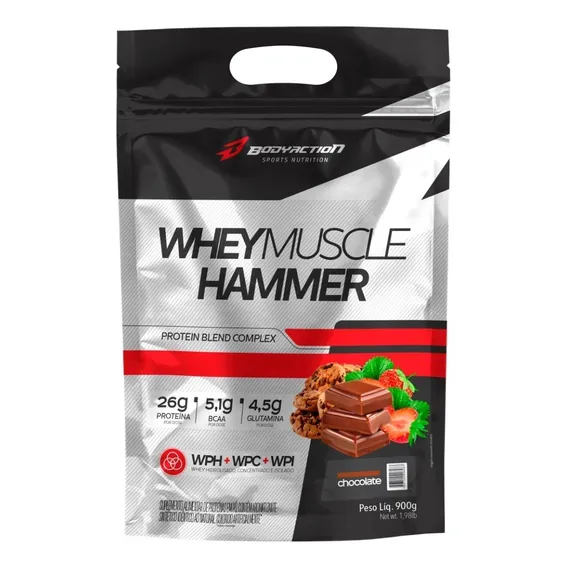 Proteína Blend Whey Muscle Hammer 900g Bodyaction Sabor Chocolate Foto 1