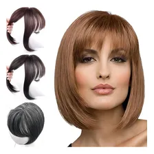 Pr贸tese Capilar Feminina Topo Cabelo Franja 3d = Ao Humano Cor Castanho Foto mini 3
