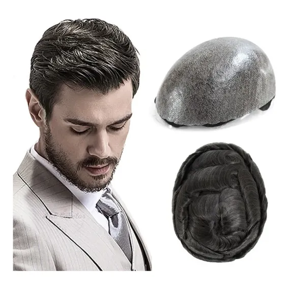 Protese Capilar Humano 17x20 Topo Silicone Peruca Masculina Tonalidade Castanho escuro Foto 1