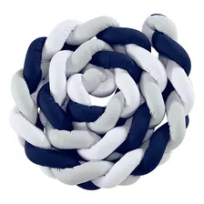 Protetor Berço Trança 4 Lados Azul Marinho Cinza Branco Foto  mini 1