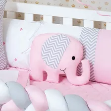Protetor Berço Trança Elefantinho Rosa Americano Premium Elefante Foto mini 3
