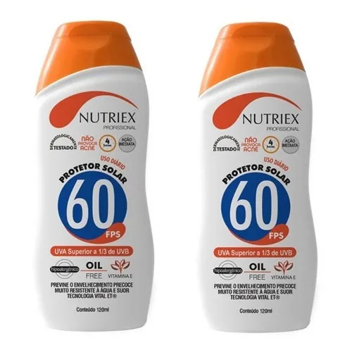 Protetor Bloqueador Solar Fps 60 120ml Com 2 Peças Nutriex Foto 1