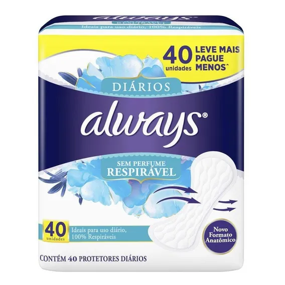 Protetor Diário Always Respirável Leve Mais Pague Menos 40 U Foto 1