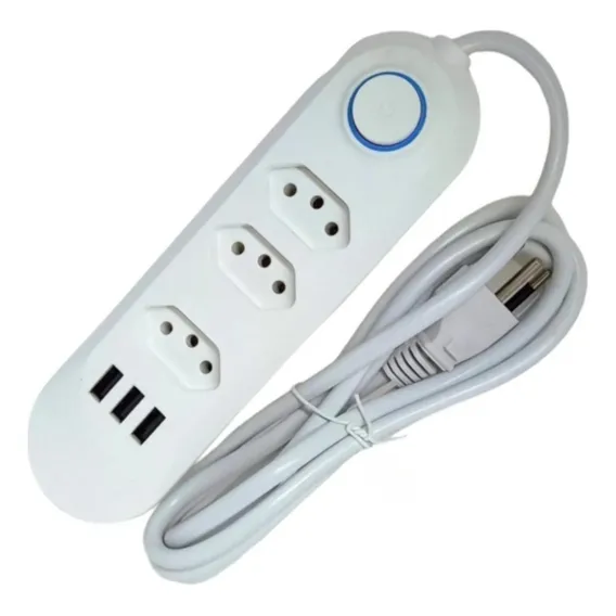 Protetor Elétrico 3 Tomadas Usb Bivolt Espacadas Geladeira Foto 1