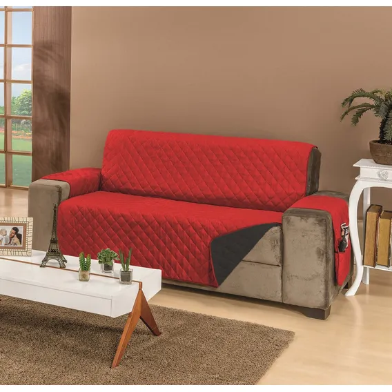 Protetor Sofa Duplaface 4 Lugares King Vermelho Foto 1