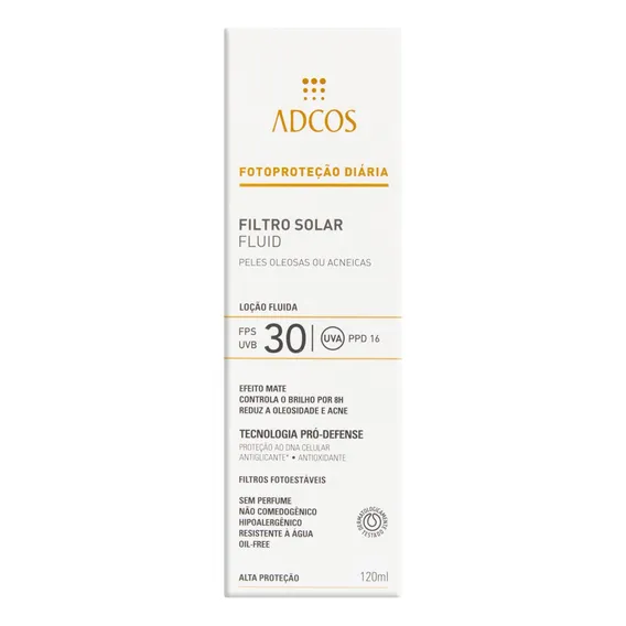 Protetor Solar Fluid FPS 30 sem Perfume Adcos Caixa 120ml Foto 1