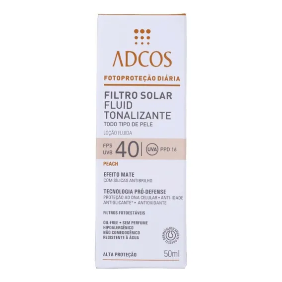 Protetor Solar Tonalizante Fluid FPS 40 sem Perfume Peach Adcos Caixa 50ml Foto 1