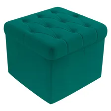Puf Pufe Baú Capitonê Quarto Sala Luxo Suede Azul Tuquesa Foto  mini 1