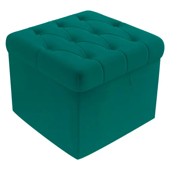 Puf Pufe Baú Capitonê Quarto Sala Luxo Suede Azul Tuquesa Foto 1