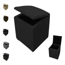 Puff Baú Banquinho Quadrado Decorativo Organizador Cor Preto Suede Foto mini 1