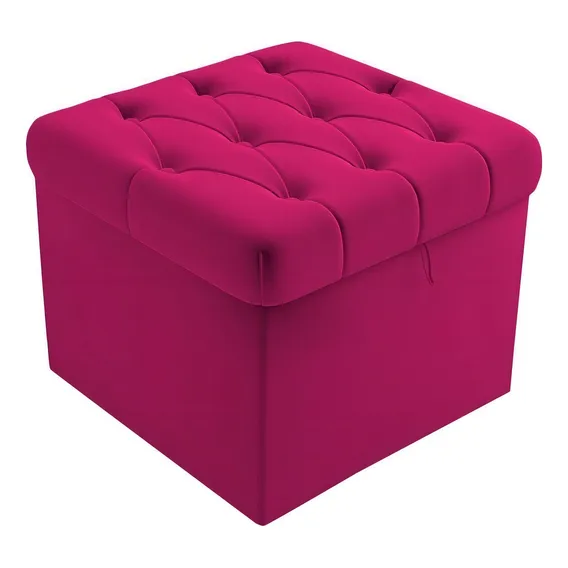 Puff Baú Capitonê Quadrado Suede Pink Pufe Organizador Foto 1