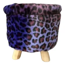 Puff Bau Pelucia Redondo Roxo Onça Tampa Banqueta Foto mini 2