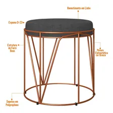 Puff Decorativo Aramado Bronze Zaya L02 Linho Chumbo Foto mini  3