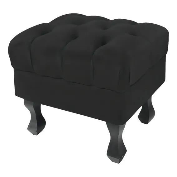 Puff Decorativo Retrô Luís Xv Capitonê Sala Suede Preto Foto 1