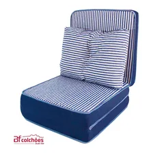 Puff Multiuso 3 Em 1 Solteiro Jacquard Azul + Travesseiro Foto mini 3
