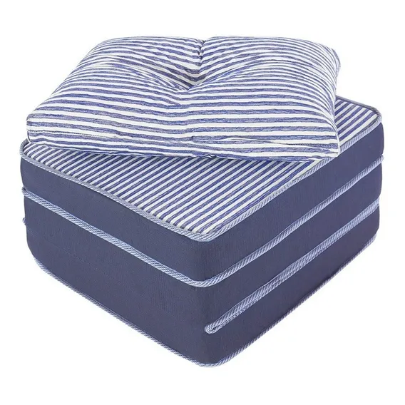 Puff Multiuso 3 Em 1 Solteiro Jacquard Azul + Travesseiro Foto 1