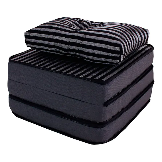 Puff Multiuso 3 Em 1 Solteiro Jacquard Preto + Travesseiro Foto 1