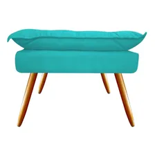 Puff Puff Decorativo Opala Suede Azul Turquesa Pés Madeira Foto  mini 1
