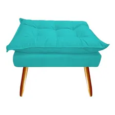 Puff Puff Decorativo Opala Suede Azul Turquesa Pés Madeira Foto mini  2