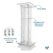 Púlpito Acrilico Auxiliar Gravação + Led 1cor Cor Transparente Foto mini 2