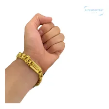 Pulseira 12mm Friso Triplo Banhado A Ouro 18k Luxo Foto mini 2