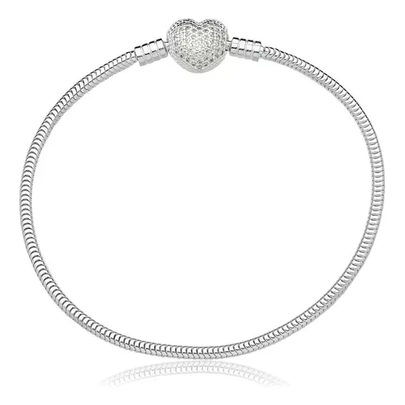 Pulseira 20cm Fecho Coração Cravejada Prata 925 Premium Comprimento 20 Cm Cor Prateado Foto 1
