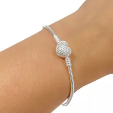 Pulseira 20cm Fecho Coração Cravejada Prata 925 Premium Comprimento 20 Cm Cor Prateado Foto mini 2