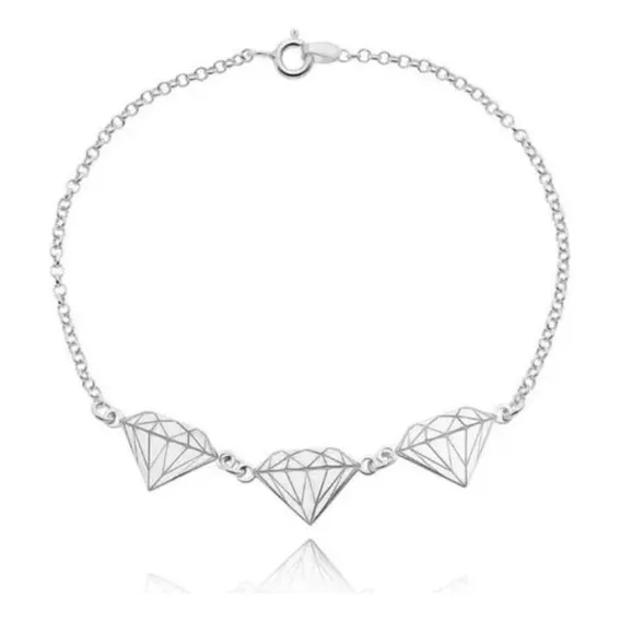 Pulseira 3 Diamantes 18cm Em Prata 925 Foto 1