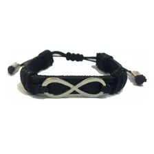 Pulseira Amizade Couro Simbolo Infinito 2 Peças Cor Preto Foto mini 1