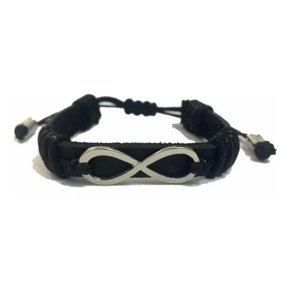 Pulseira Amizade Couro Simbolo Infinito 2 Peças Cor Preto Foto 1