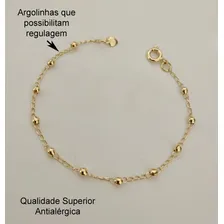 Pulseira Antialergica Bolinha Recem Nascido Banhada + Comprimento 15 Foto mini  2