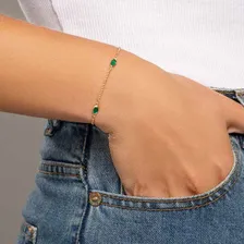 Pulseira Banhado Ouro Não Causa Alergia Pedras Ovais 551669 Cor Dourado/Verde Foto mini 4