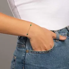 Pulseira Banhado Ouro Não Causa Alergia Pedras Ovais 551669 Cor Dourado/Verde Foto mini 2