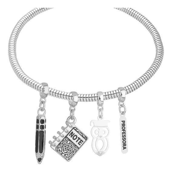Pulseira Berloques Professora Banhada A Prata 925 Premium Foto 1