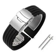 Pulseira Borracha Silicone Com Fecho Deployant Cor Preto Largura 24 mm Foto  mini 1