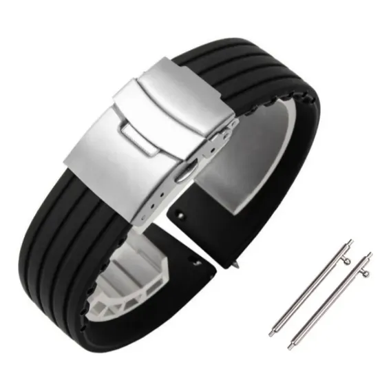 Pulseira Borracha Silicone Com Fecho Deployant Cor Preto Largura 24 mm Foto 1