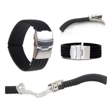 Pulseira Borracha Silicone Com Fecho Deployant Cor Preto Largura 24 mm Foto mini  2