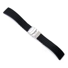 Pulseira Borracha Silicone Com Fecho Deployant Cor Preto Largura 24 mm Foto mini  3