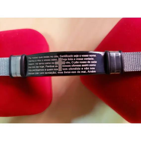 Pulseira Bracelete Aço Inox Oração Pai Nosso Foto 1
