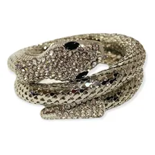 Pulseira Bracelete Cobra Com Strass Luxo Prateada Diâmetro 7 Cm Foto mini 2