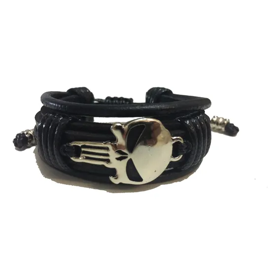 Pulseira Bracelete Couro Justiceiro The Punisher Regulável Foto 1