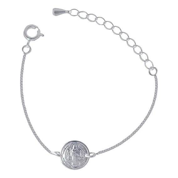 Pulseira Bracelete Medalha São Bento Folheada Prata 925 Foto 1