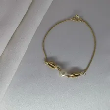 Pulseira Búzios Pérola Banhada A Ouro 18k Comprimento 18 Cm Foto mini 2