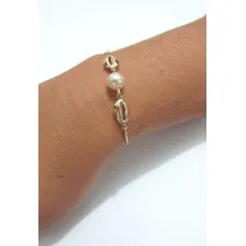 Pulseira Búzios Pérola Banhada A Ouro 18k Comprimento 18 Cm Foto mini 3